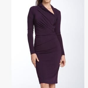 David Meister Dress Ruched Asymmetrical Cocktail Evening Glam Purple Size 10